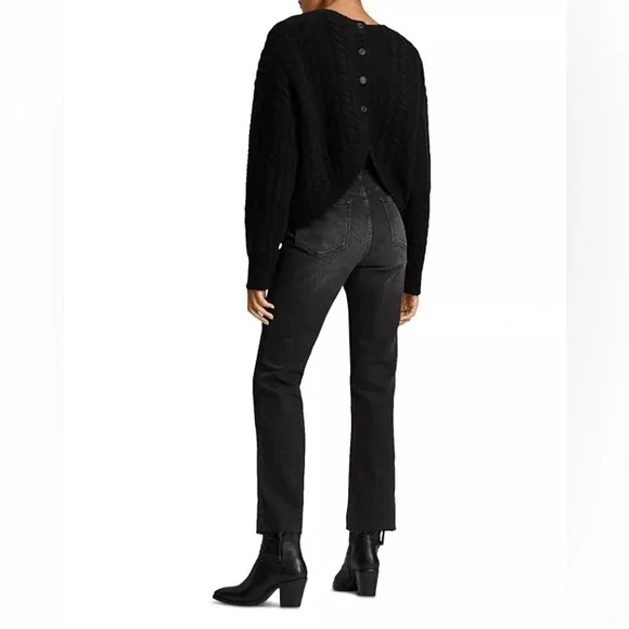 AllSaints NWT High-Waisted Rhinestone Embellished Flared Washed Black Jeans